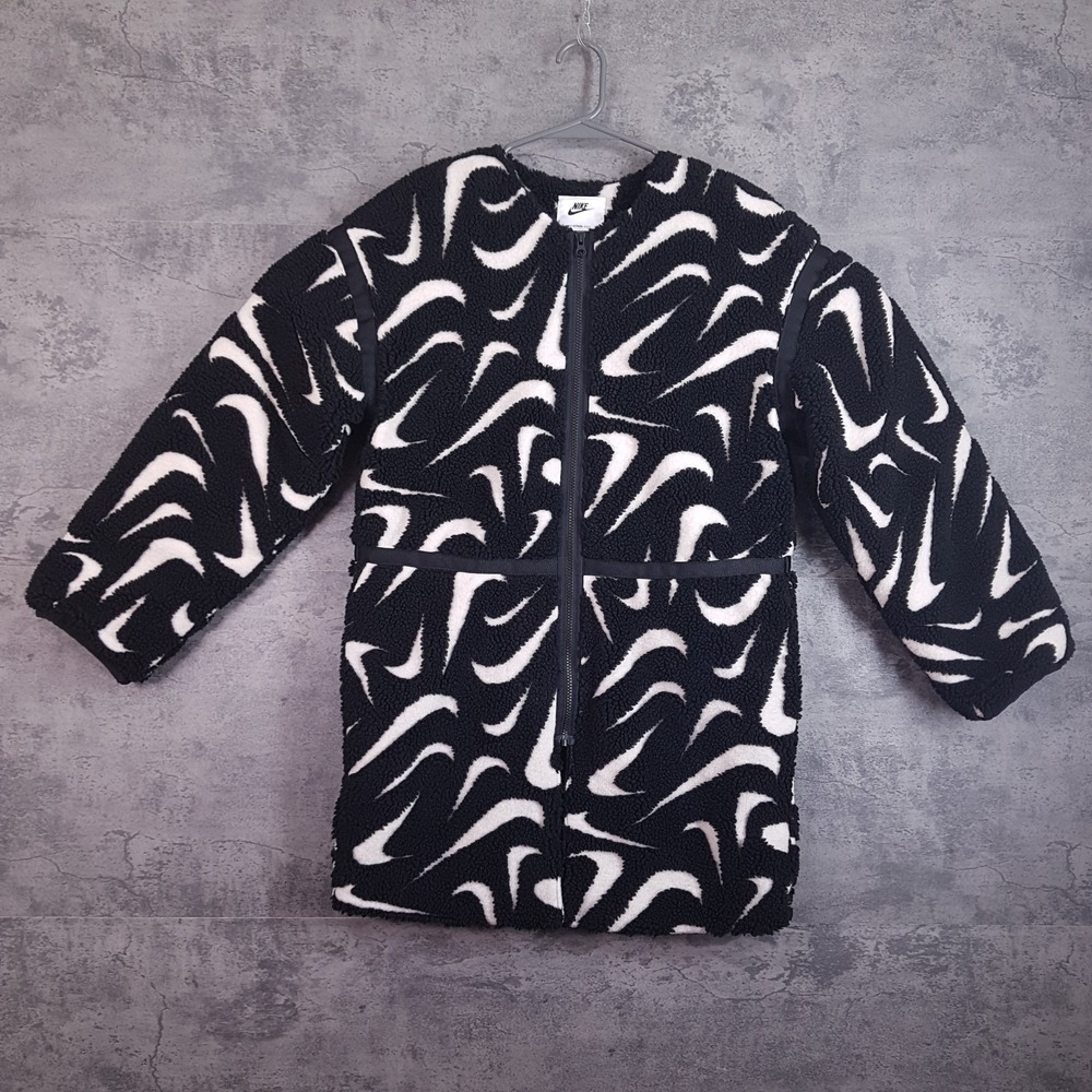 NIKE Therma-Fit High Pile Swoosh Jacket Womens XS Black White FV8025-010